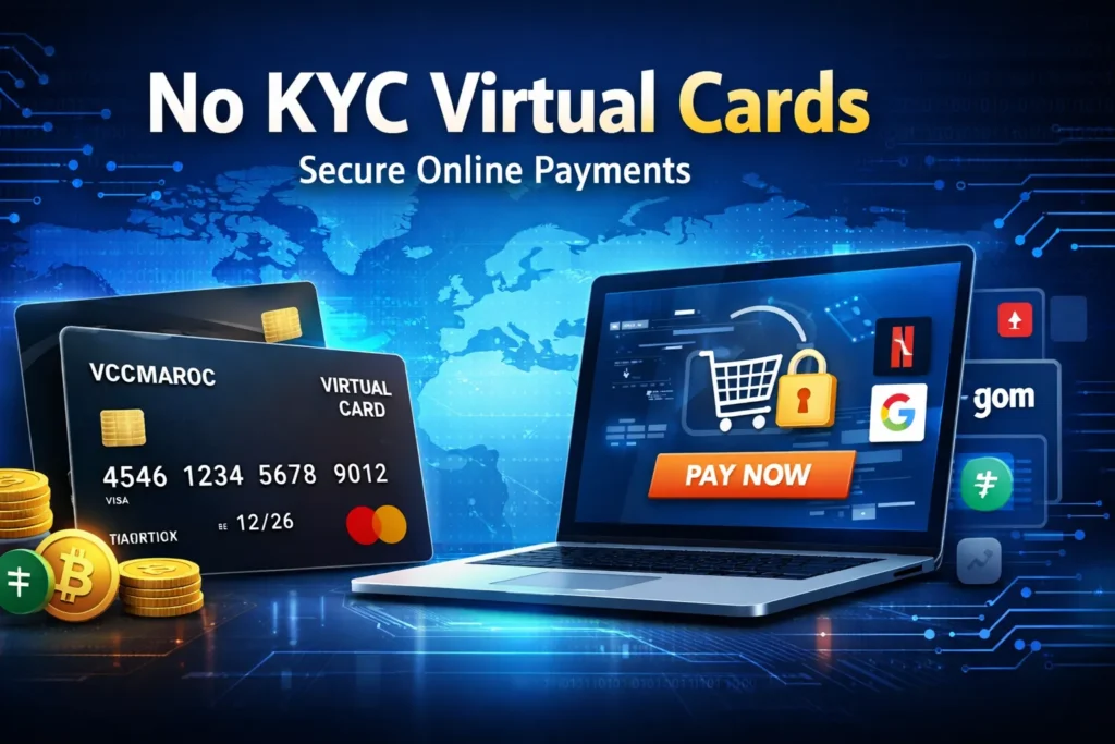 No KYC virtual cards for secure online payments using reloadable Visa and MasterCard with crypto support